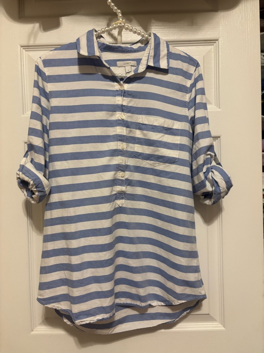 J. Crew Women’s Blue & White Striped Button Pullover Shirt
